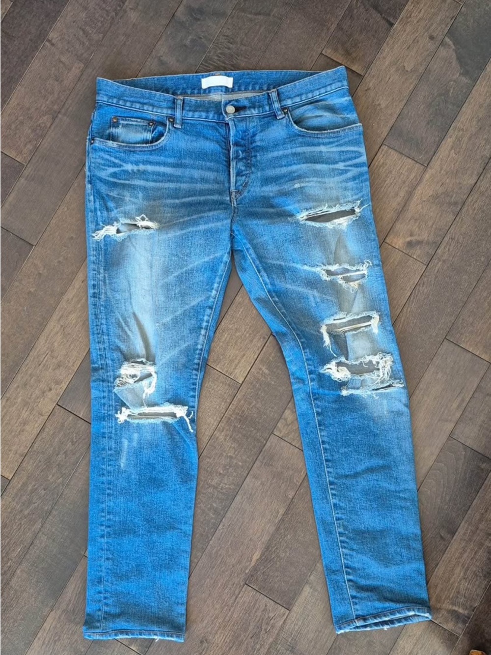 Moussy Men's Ripped Blue Skinny Jeans